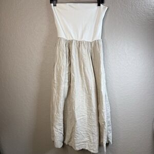 The Drop Women's Hellen Strapless Mixed Media Maxi Dress White and Linen Small